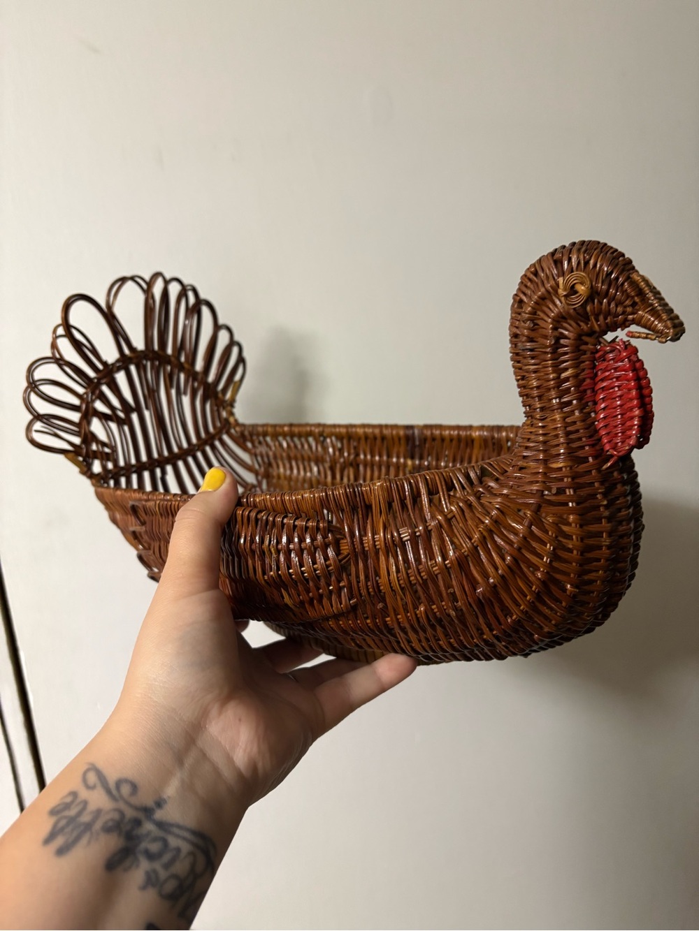Woven Rattan Turkey Basket - Brown with Red Accent